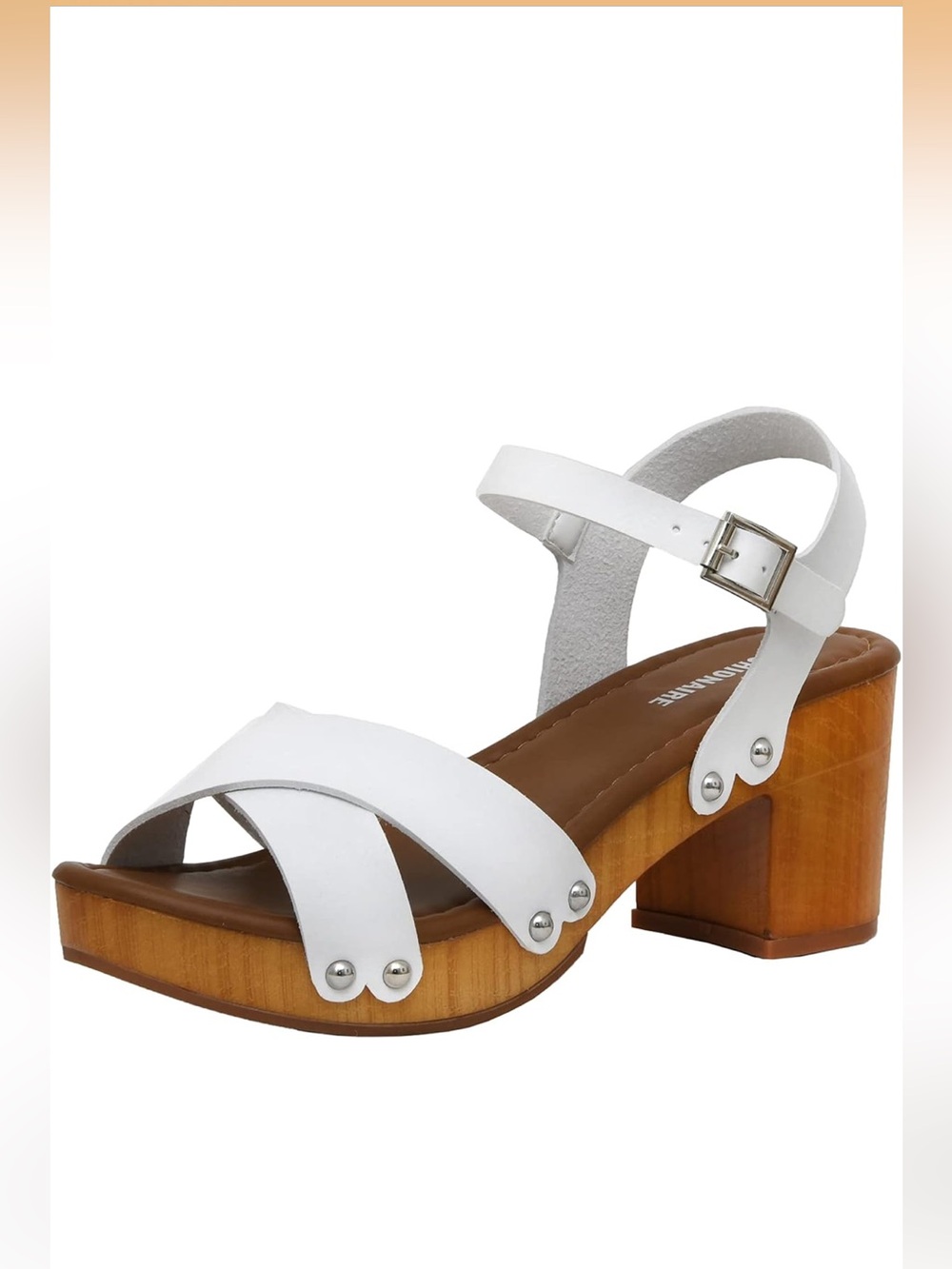 Cushionaire White Ankle-Strap Block Heel Sandal